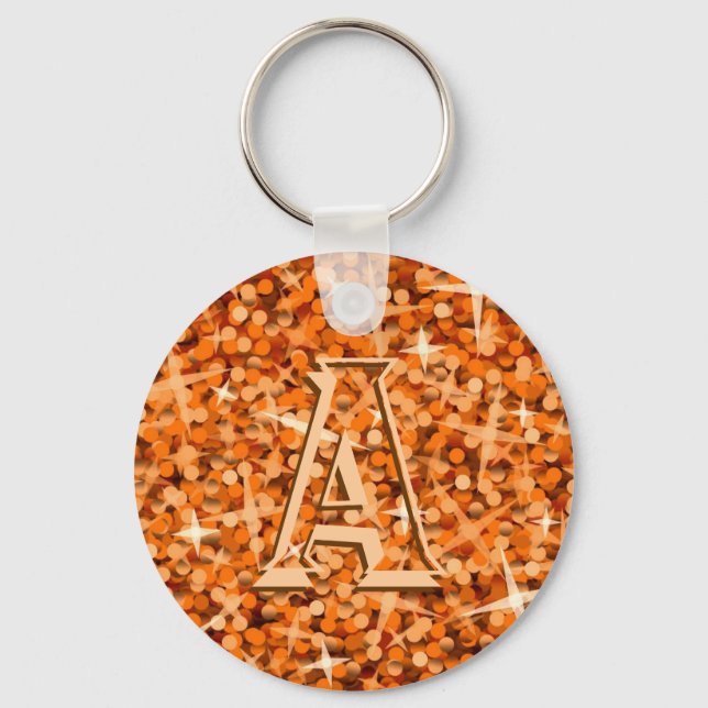 Llavero Cadena de teclas 'monograma' de Naranja Glitz (Anverso)