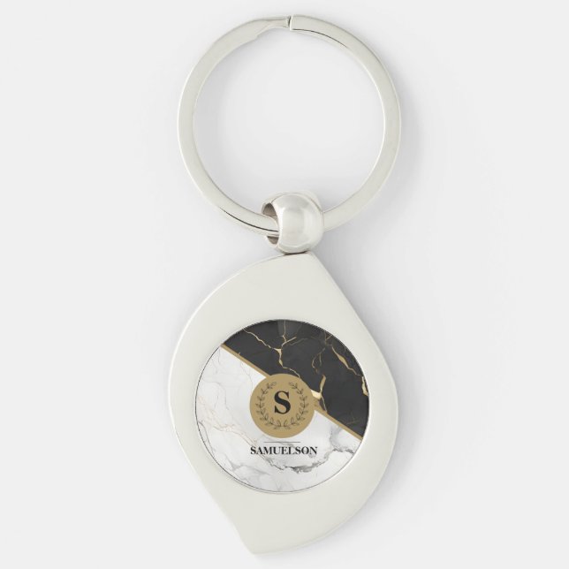 Llavero Cadena de teclas monogramada de mármol eterno (Anverso)