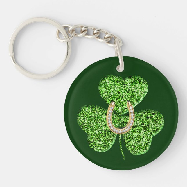 Llavero Cadena De Teclas purpurina Shamrock Y Horseshoe (Frente)