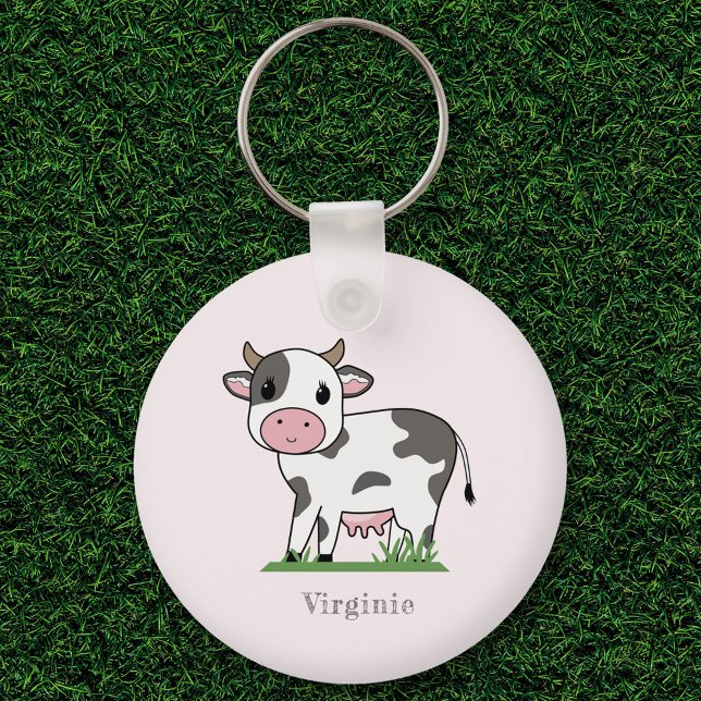 Llavero Cadena de teclas rosa de vaca corta (Cute Cow Pink Keychain)