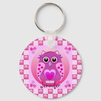 Llavero Cadena de teclas rosa suave con búho, patrones y n