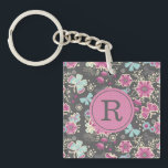 Llavero Cadena floral monográfica<br><div class="desc">Esta es una cadena de teclas floral y mariposa de color gris,  azul y rosa. Personalízalo con tu monograma. Perfecto para un regalo o para un chapuzón. Diseñado para ti por Blackberry Boulevard.</div>