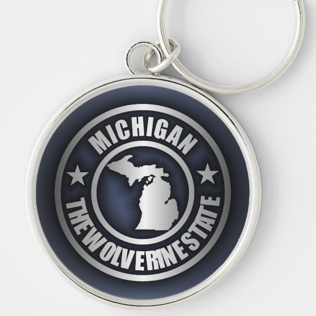 Llavero Cadenas clave de "Acero de Michigan" (azul) (Frente)