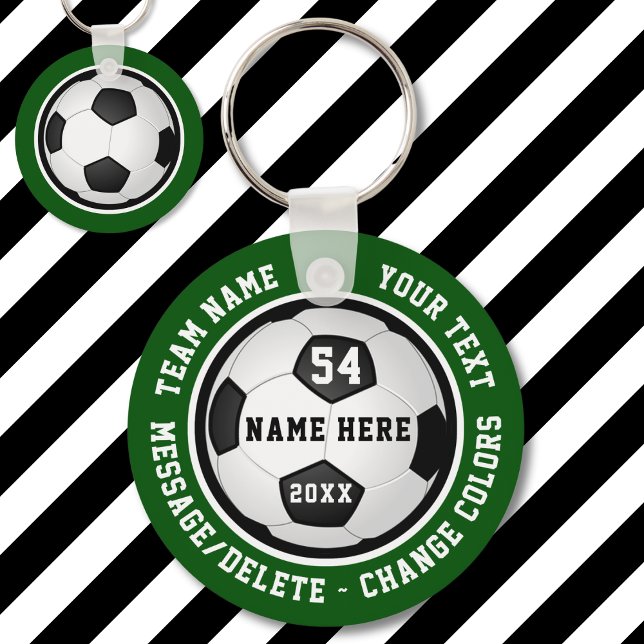 Llavero Cadenas clave de fútbol personalizadas para niños  (Cheap, Personalized Soccer Party Favors. Green, White and Black, Soccer Team Gift Ideas for Players.)
