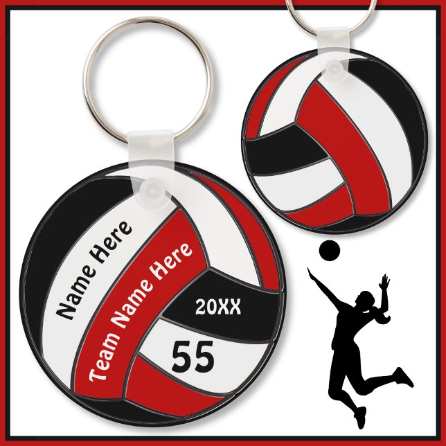 Llavero Cadenas clave de voleibol baratas rojas, negras y  (Red, black, white, Volleyball souvenirs. Cheap volleyball team gifts. Volleyball gift bag ideas. Tag)