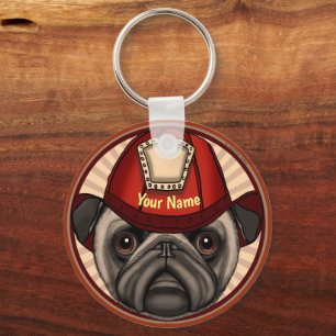 Llavero Cadenas de teclas de Pug Firefighter