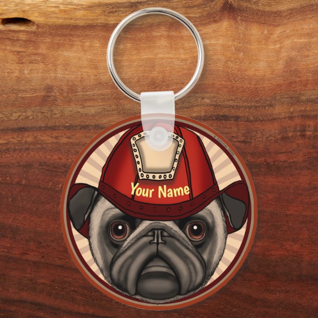 Llavero Cadenas de teclas de Pug Firefighter (Anverso)
