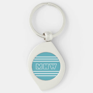 Llavero Cadenita con monograma personalizado de rayas turq