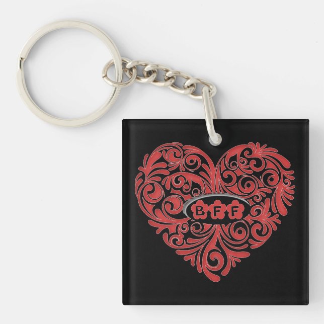 Llavero Cadenita de corazón de BFF personalizada (Frente)