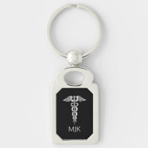 Llavero Caduceo de plata Monograma  