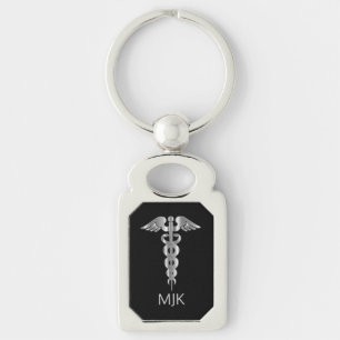 Llavero Caduceo de plata Monograma