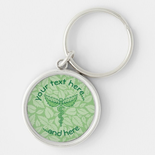 Llavero Caduceus con la cadena de claves de fondo de hojas (Frente)