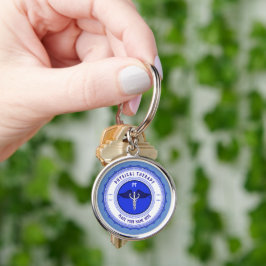 Llavero Caduceus de Terapia Física Azul Personalizada