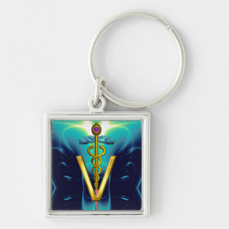 Llavero CADUCEUS GOLDEN VETERINARIO SÍMBOLO azul turquesa