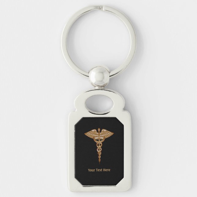 Llavero Caducto médico oro negro Metalizado (Anverso)