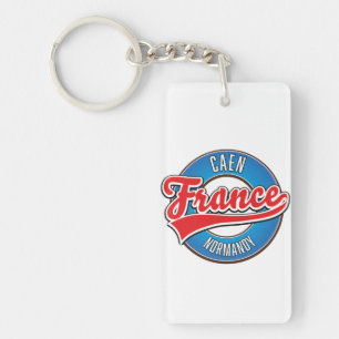 Llavero Caen Normandía Francia logotipo retro