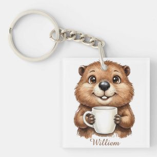 Llavero Café acogedor personalizado castor mañana bosque