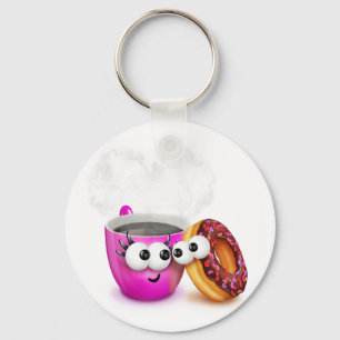 Llavero Café Caliente Y Una Cadena De Claves De Donut