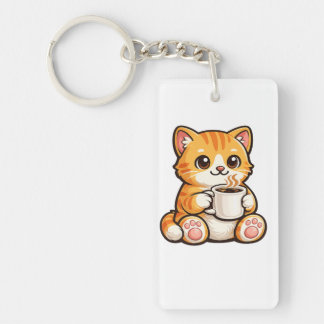 Llavero Café de gato lindo – Gato naranja acogedor bebiend