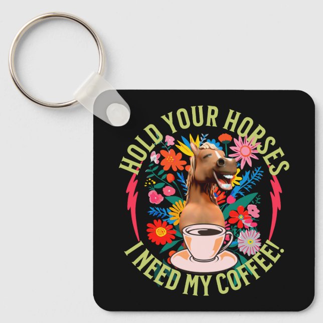 Llavero Café divertido con humor de caballo (Anverso)
