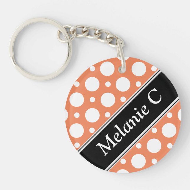 Llavero Cafe Naranja Puntos de Polka Variados Keychain Acr (Frente)