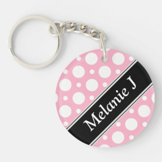 Llavero Cafe Pink Assored Polka Dots Acrílico Keychain