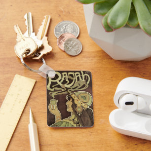 Llavero Café Rajah Art Nouveau Vintage, Mujer con Café