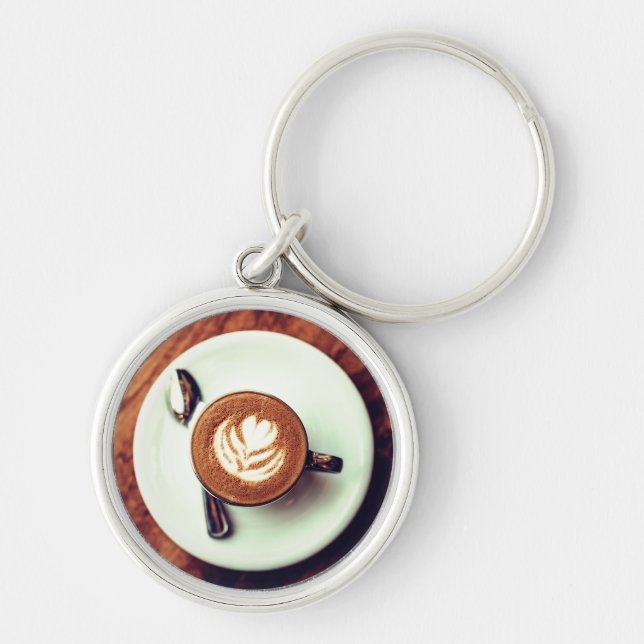 Llavero Café taza capuchino latte blanco marrón (Frente)