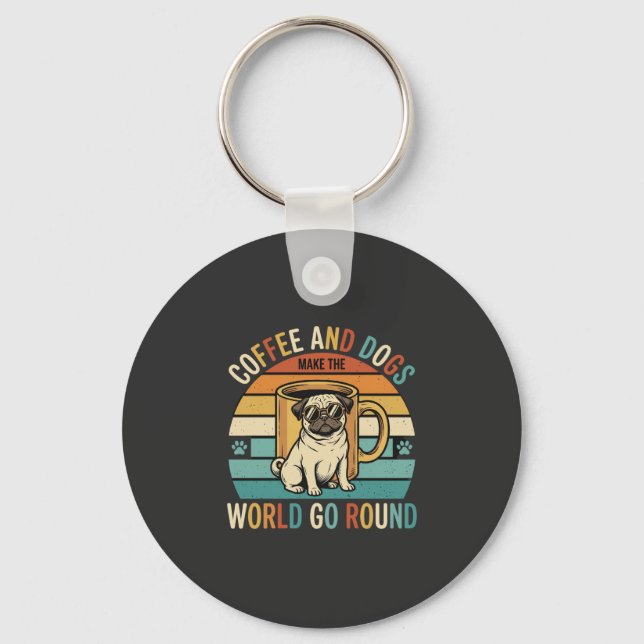 Llavero Café y Perros Amante Retro Pug (Anverso)