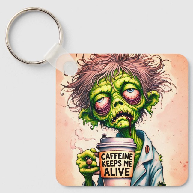 Llavero Caffeine Me Mantiene Vivo Zombie (Anverso)