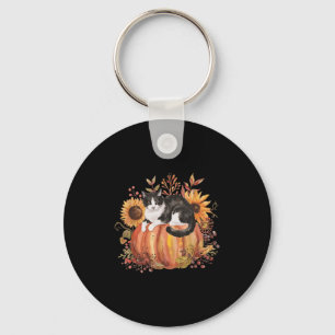 Llavero Caída Calabaza Tuxedo Cat Sunflower Acción de Grac