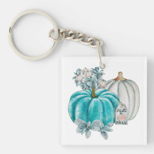 Llavero Caída de color de agua deja calabazas otoñales ros