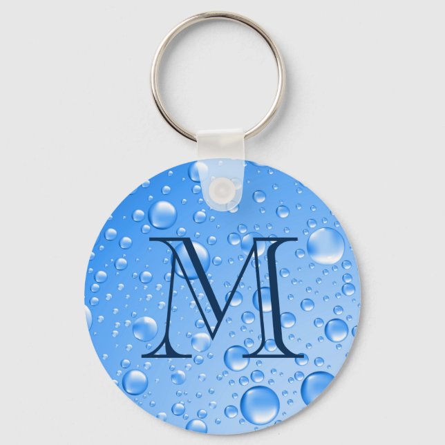 Llavero Caídas de lluvia azul en cielo metálico monogramad (Anverso)