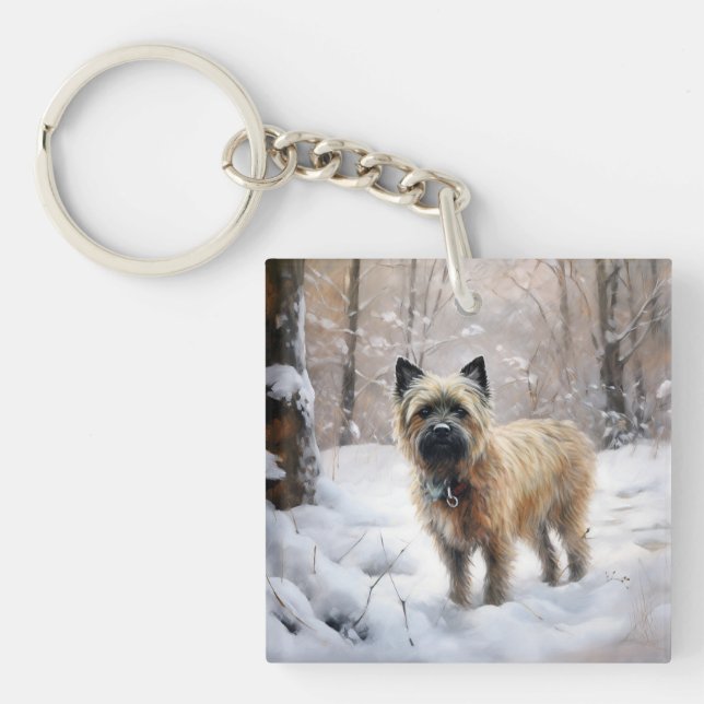 Llavero Cairn Terrier Deja que nieve Navidad (Frente)
