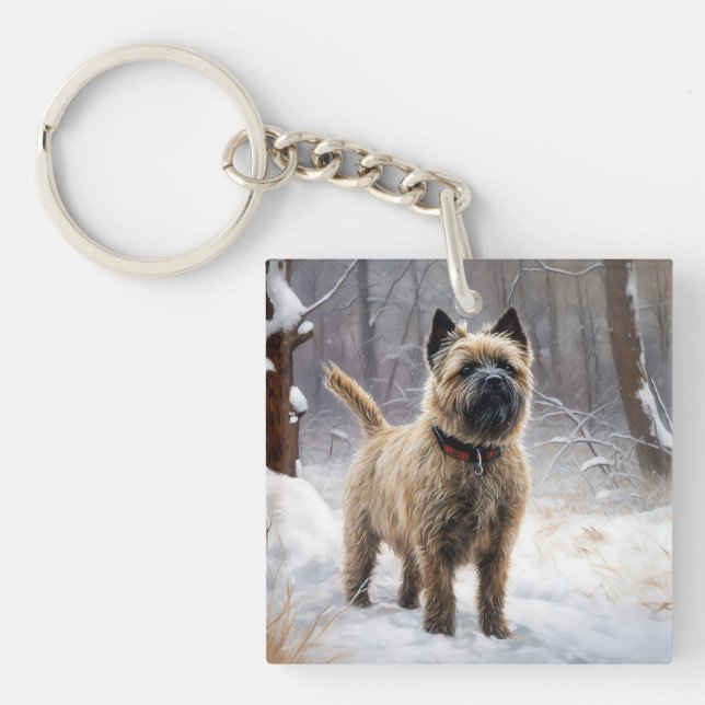 Llavero Cairn Terrier deja que nieve Navidades (Frente)