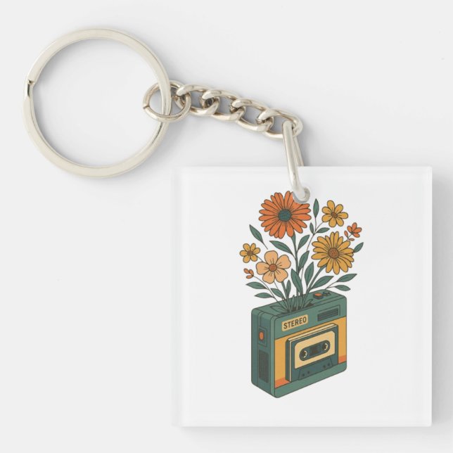 Llavero Caja de Bloom Retro - Explosión de Casete Floral (Frente)