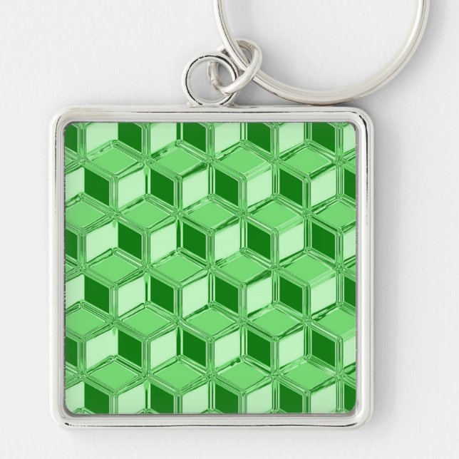 Llavero Cajas 3D de cromo - verde esmeralda (Frente)