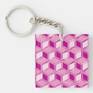 Llavero Cajas cromadas 3d - rosa fucsia