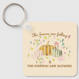 Llavero Calabaza brillante y otoño deja un doodle floral