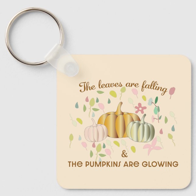 Llavero Calabaza brillante y otoño deja un doodle floral (Anverso)