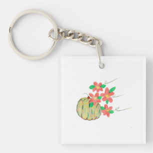 Llavero Calabaza con flores rojas