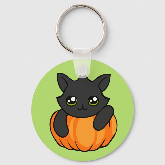 Llavero Calabaza de gato negro lindo Dibujo Keychain de Ha (Anverso)
