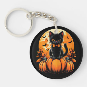 Llavero Calabaza de gato negro retro Halloween otoño