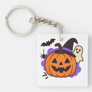 Llavero Calabaza de Halloween Adorable con Sombrero de Bru