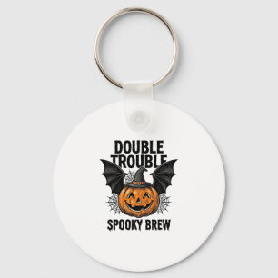 Llavero Calabaza de Halloween Bruja Doble Problema Vintage