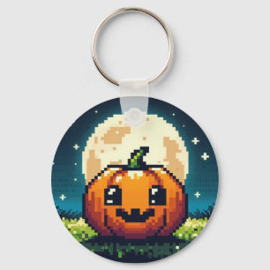 Llavero Calabaza de Halloween de 8 bits bajo la luna