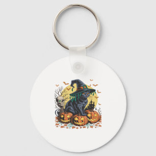 Llavero Calabaza de Halloween de bruja de gato negro sobre