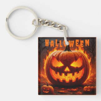 Llavero Calabaza de Halloween espeluznante con llama