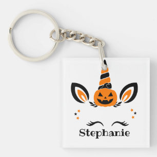 Llavero Calabaza de Jack O Lantern Unicornio Con Nombre