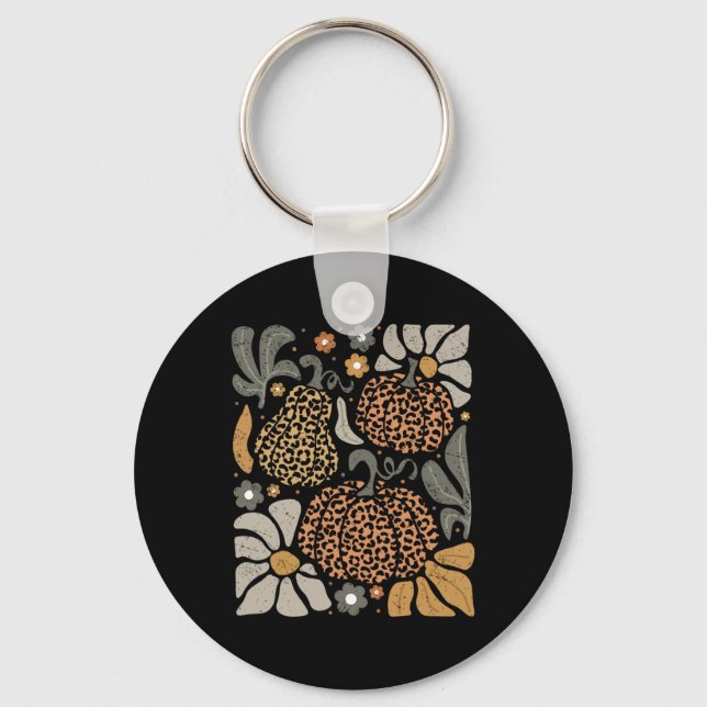 Llavero Calabaza de leopardo con flores Boho Floral Thanks (Anverso)